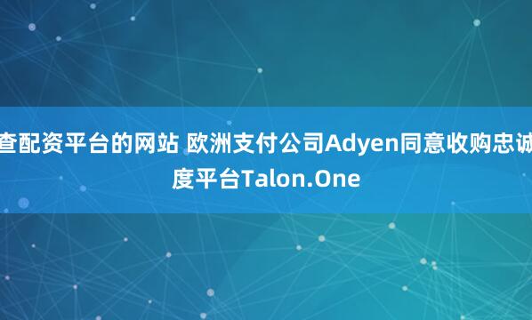 查配资平台的网站 欧洲支付公司Adyen同意收购忠诚度平台Talon.One